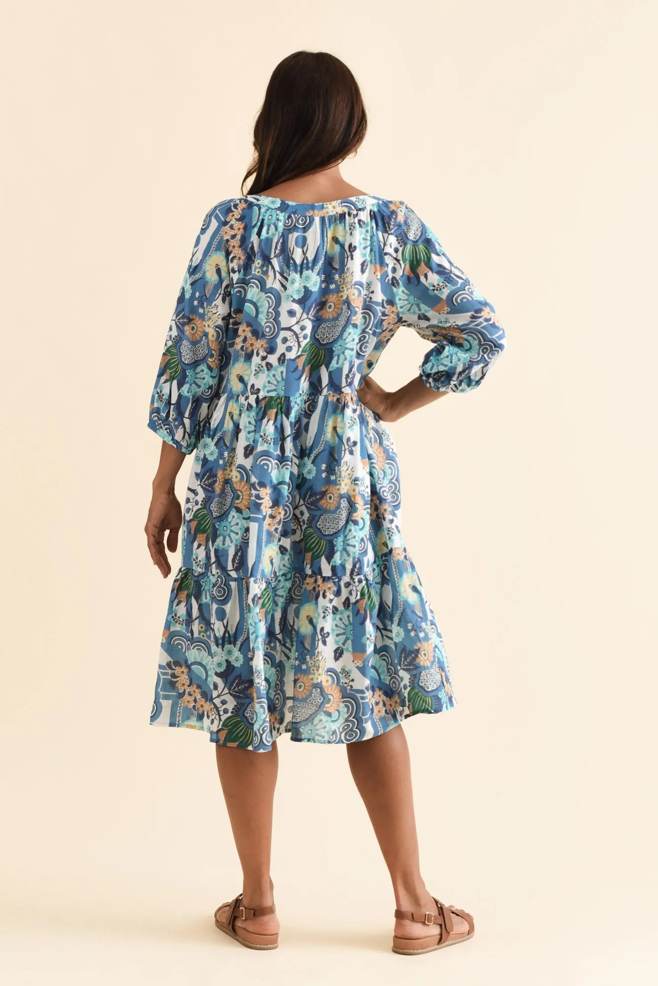 Irene Blue Floral Cotton Blend Dress sold by Blue Bungalow product image thumbnail 4