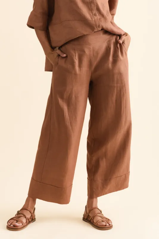 Elgon Mocha Linen Wide Leg Pants sold by Blue Bungalow