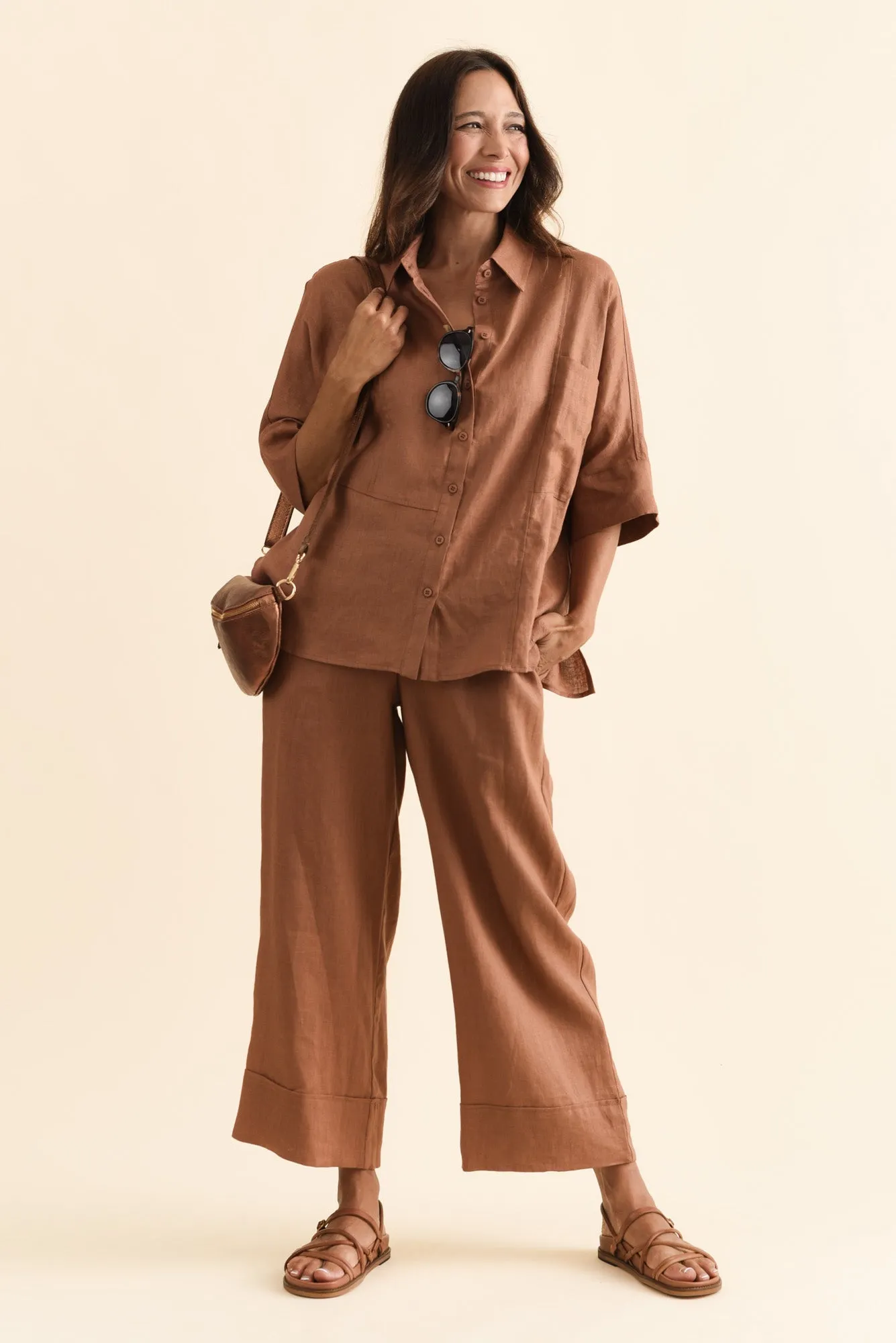 Elgon Mocha Linen Wide Leg Pants sold by Blue Bungalow product image thumbnail 2
