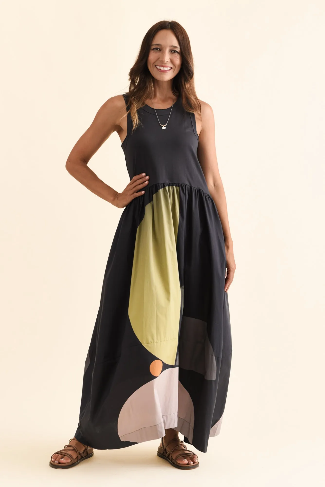 Belle Black Abstract Cotton Dress sold by Blue Bungalow