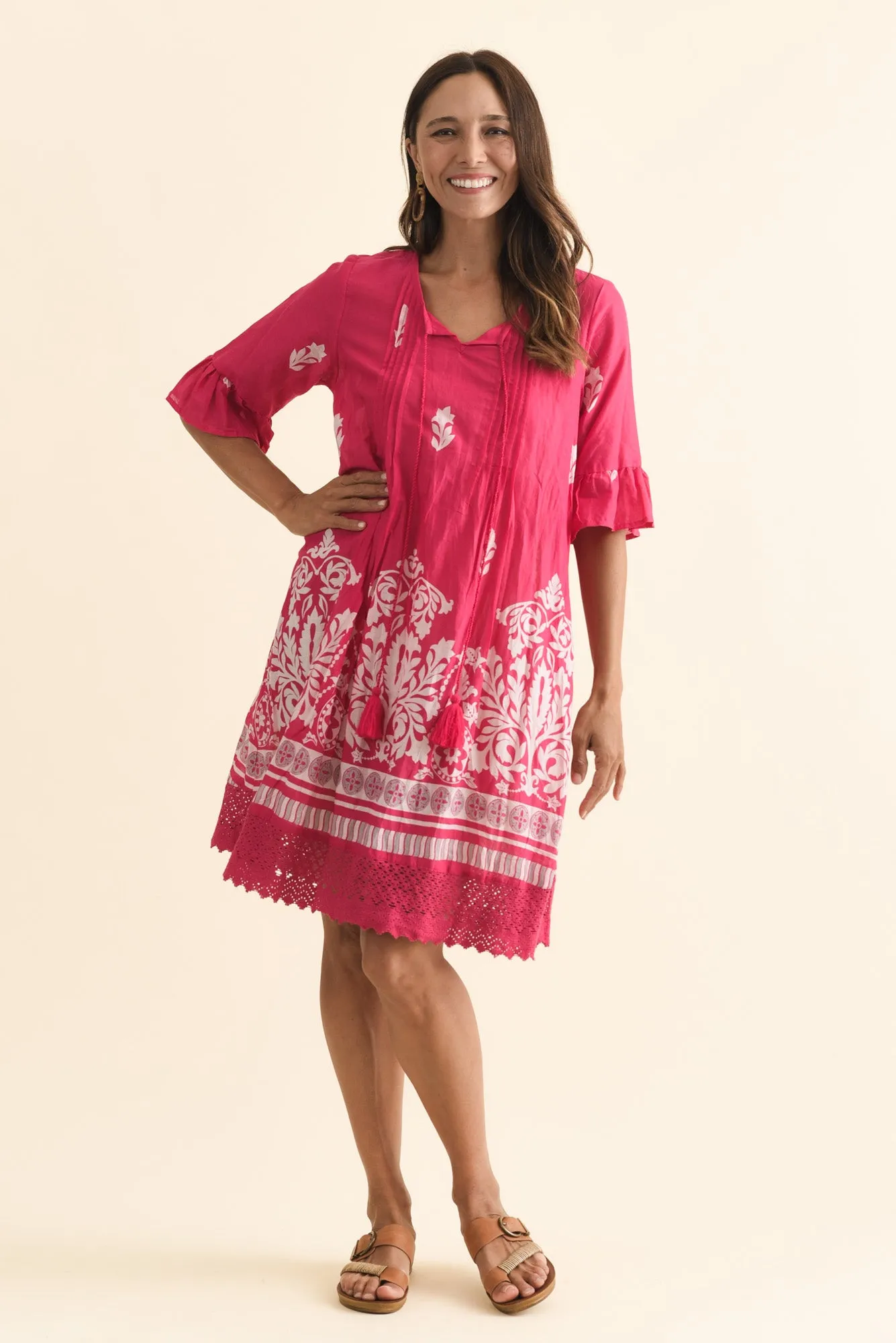 Cayman Fuchsia Abstract Cotton Tunic Dress sold by Blue Bungalow