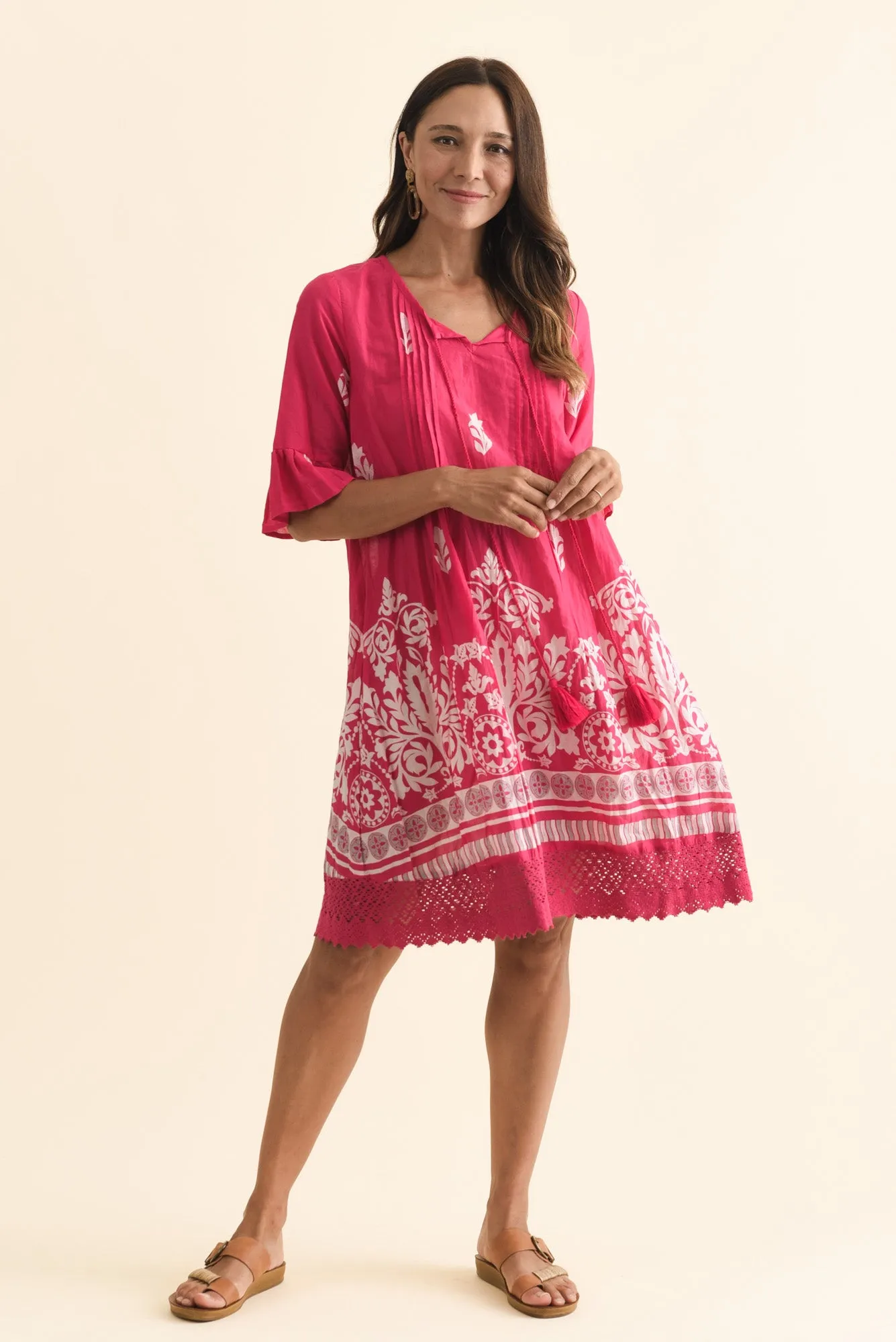 Cayman Fuchsia Abstract Cotton Tunic Dress sold by Blue Bungalow product image thumbnail 2