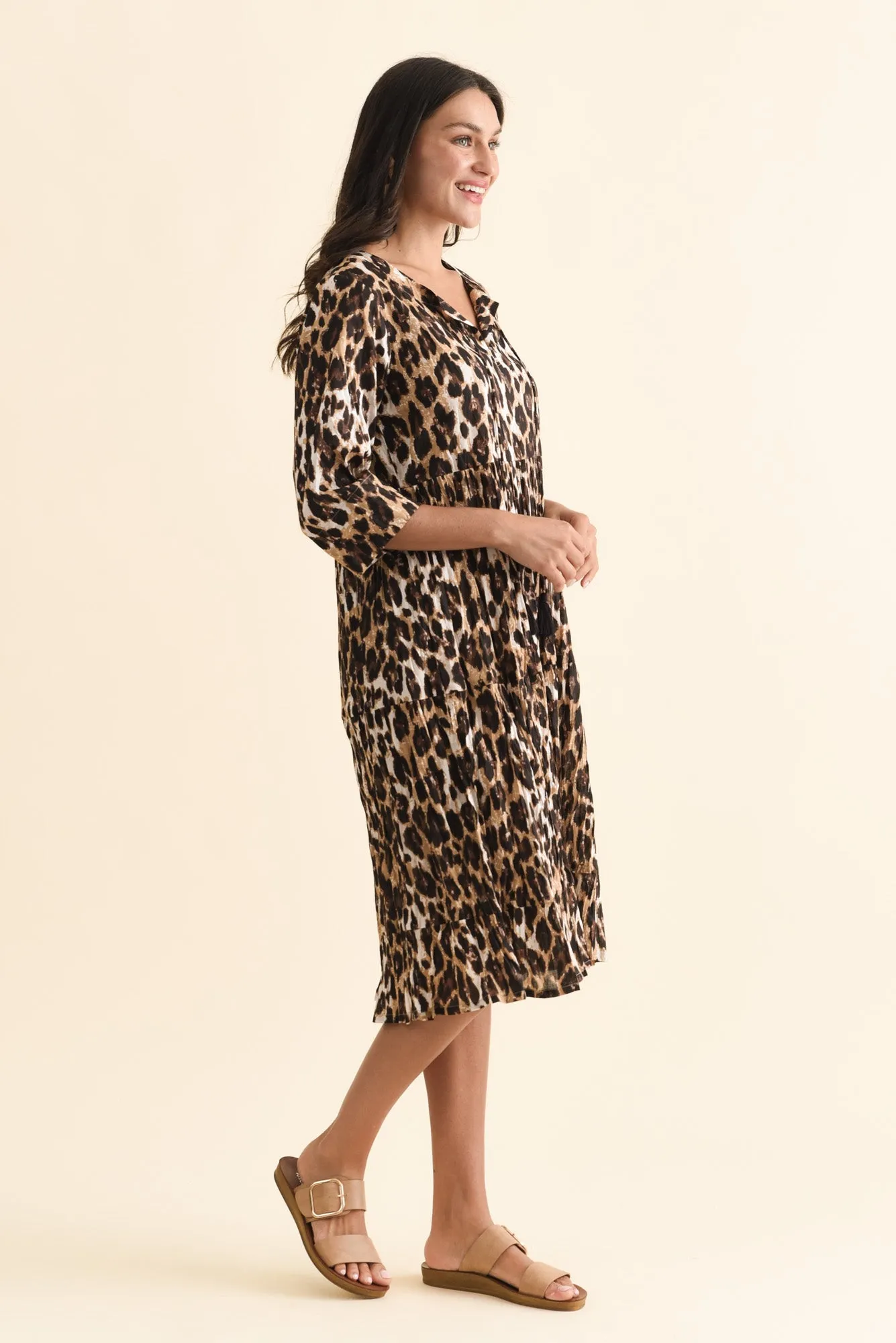Milana Brown Leopard Crinkle Cotton Dress sold by Blue Bungalow product image thumbnail 3