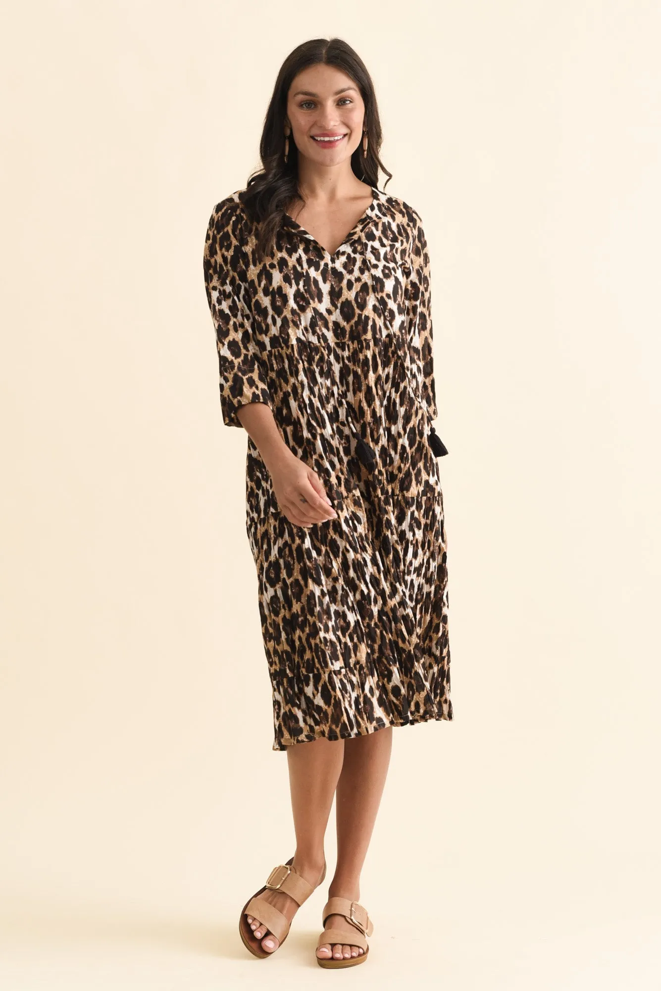 Milana Brown Leopard Crinkle Cotton Dress sold by Blue Bungalow product image thumbnail 2