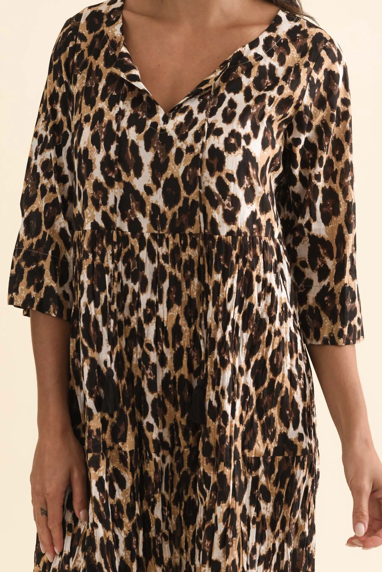 Milana Brown Leopard Crinkle Cotton Dress sold by Blue Bungalow product image thumbnail 5