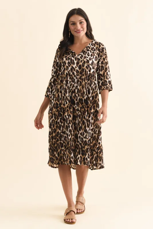 Milana Brown Leopard Crinkle Cotton Dress made by Blue Bungalow