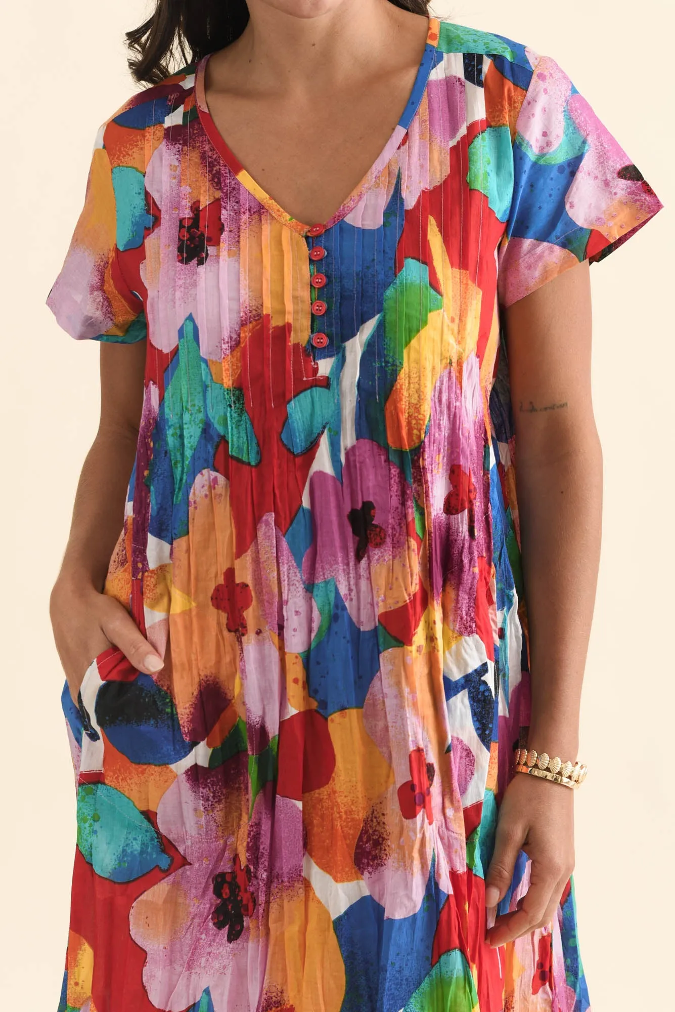 Sabina Pink Bloom Crinkle Cotton Dress sold by Blue Bungalow product image thumbnail 5