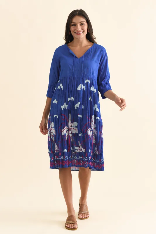 Milana Cobalt Tropical Crinkle Cotton Dress sold by Blue Bungalow