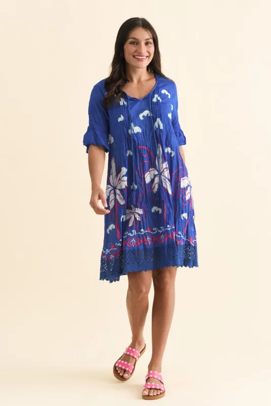 Cayman Cobalt Tropical Cotton Tunic Dress sold by Blue Bungalow