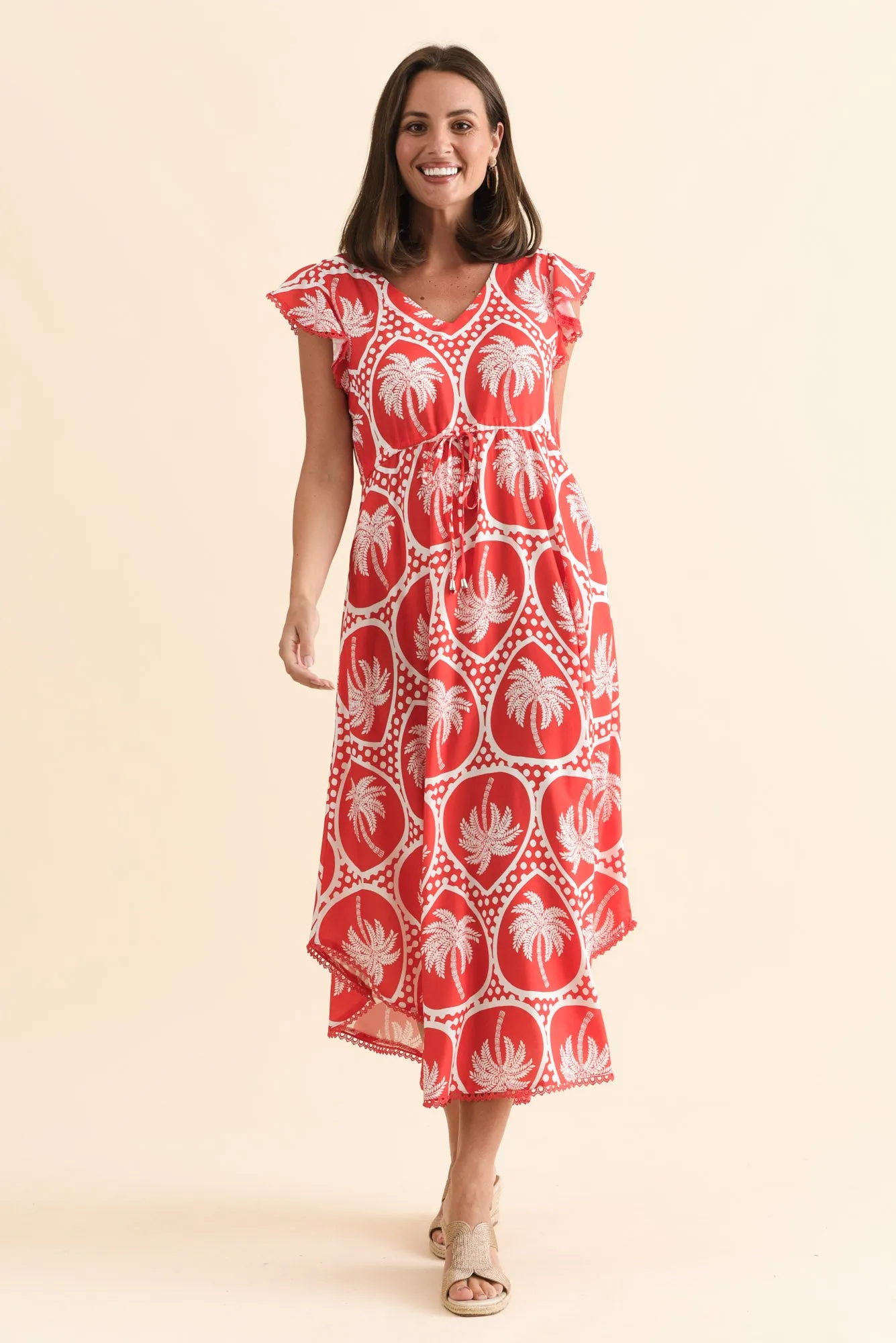 Libby Red Palm Midi Dress sold by Blue Bungalow