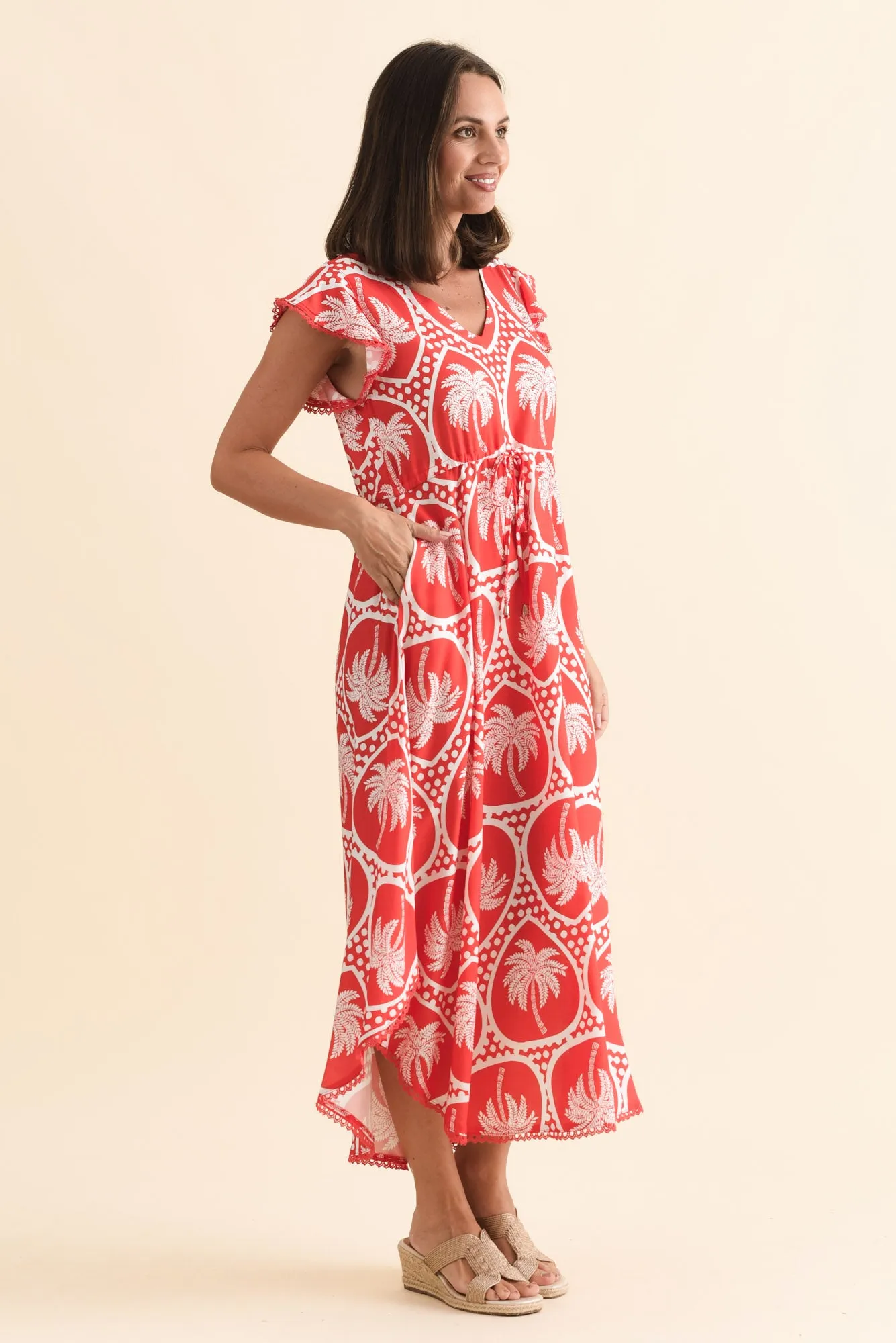 Libby Red Palm Midi Dress sold by Blue Bungalow product image thumbnail 3