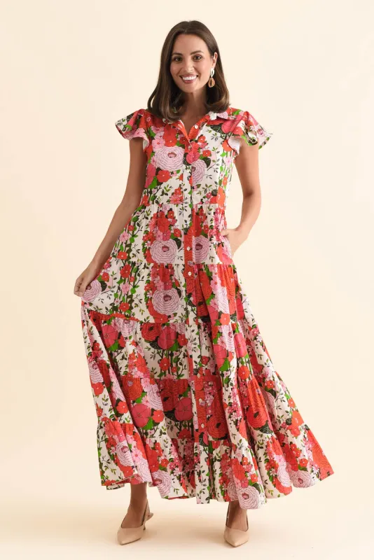 Zelde Pink Floral Cotton Shirt Dress sold by Blue Bungalow