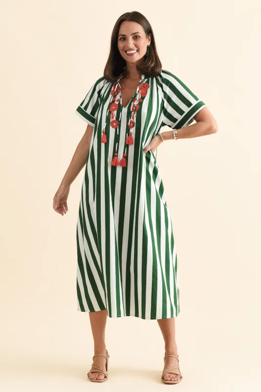 Claras Green Stripe Cotton Tie Dress sold by Blue Bungalow