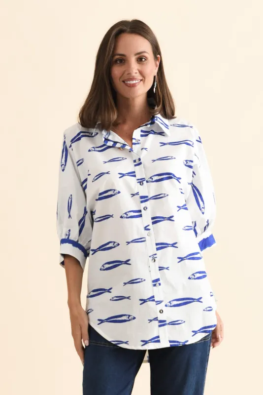 Aylan Blue Sea Cotton Shirt sold by Blue Bungalow