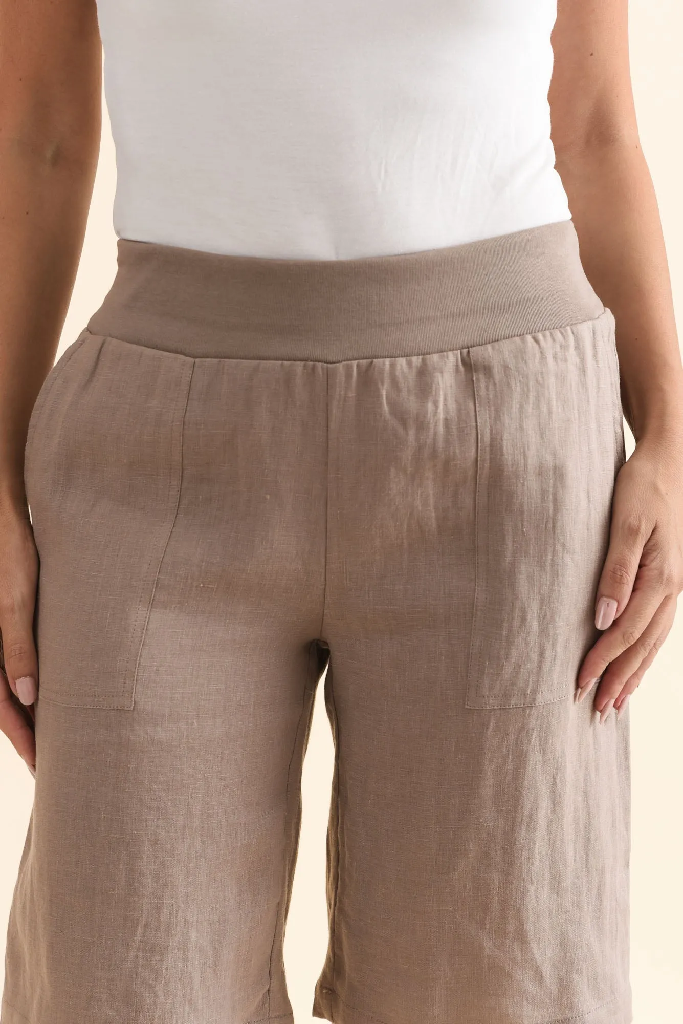 Elka Mocha Linen Relaxed Shorts sold by Blue Bungalow product image thumbnail 5