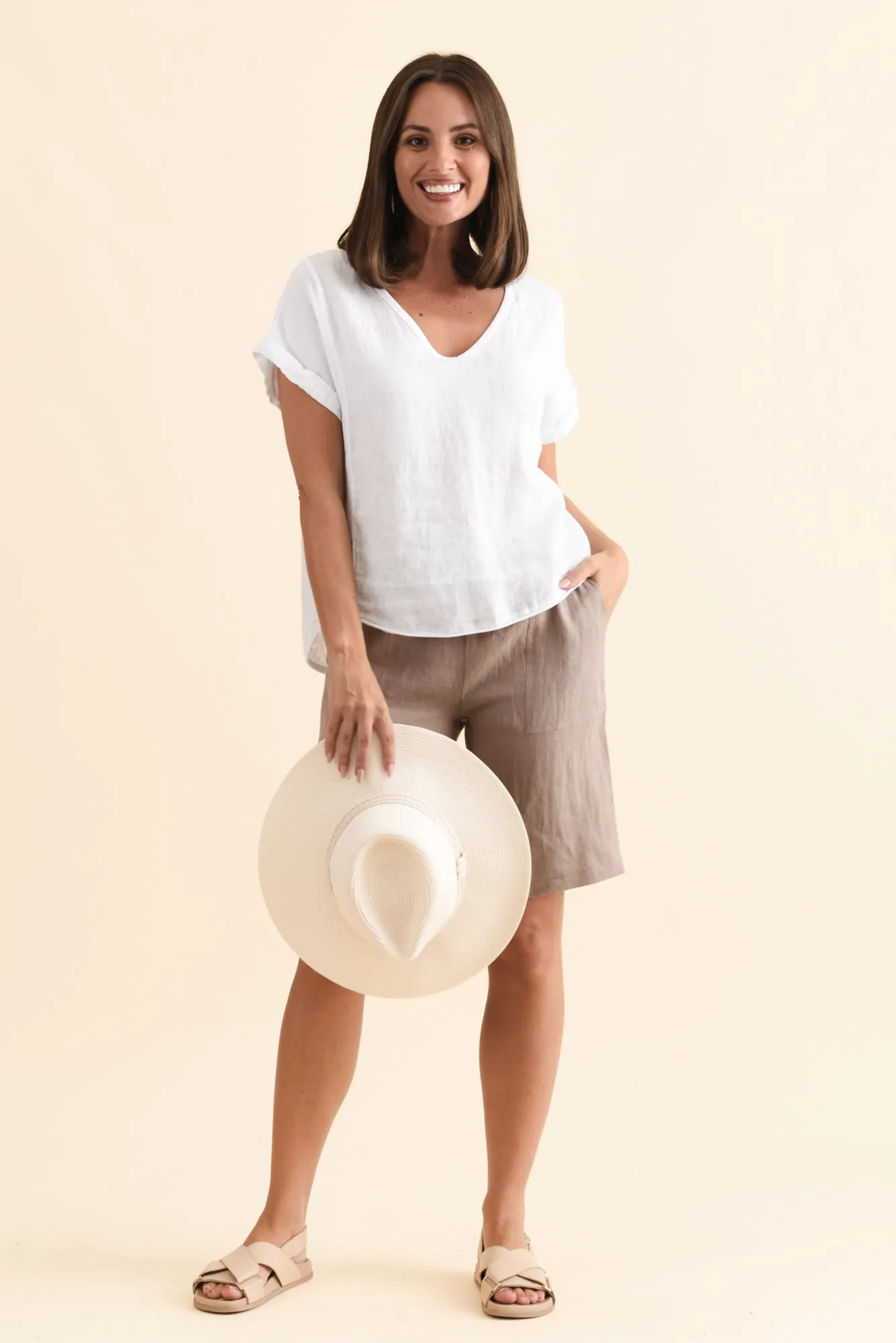 Elka Mocha Linen Relaxed Shorts sold by Blue Bungalow product image thumbnail 2