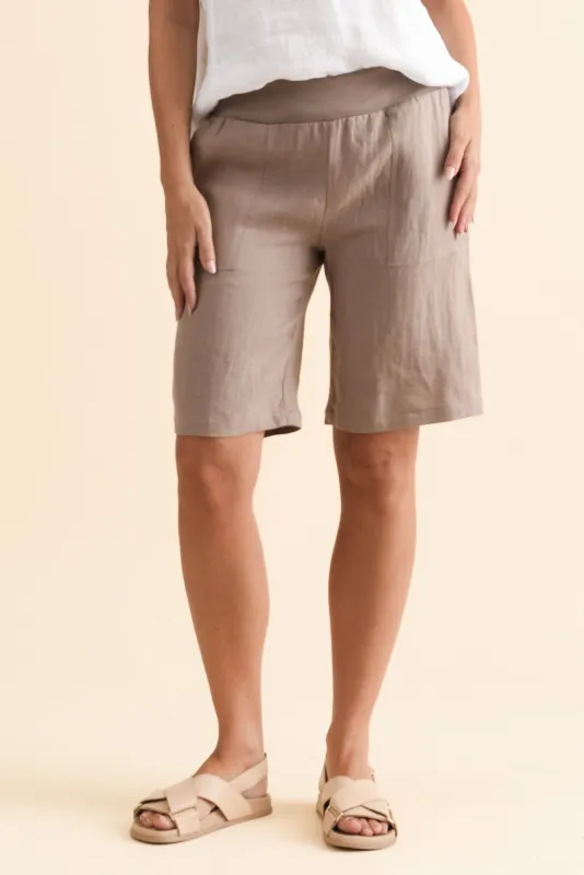 Elka Mocha Linen Relaxed Shorts sold by Blue Bungalow