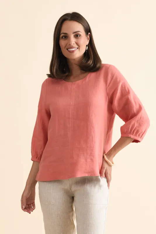 Addie Orange Linen Sleeved Top sold by Blue Bungalow