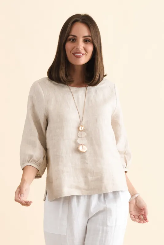 Addie Beige Linen Sleeved Top sold by Blue Bungalow