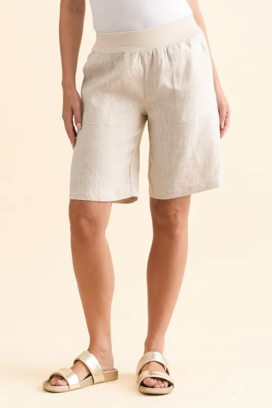 Elka Beige Linen Relaxed Shorts sold by Blue Bungalow
