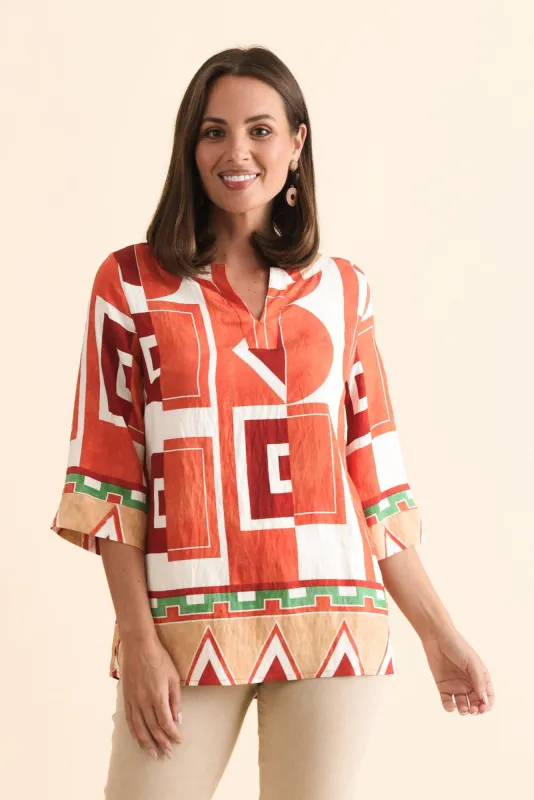 Maddox Orange Geo Cotton Top sold by Blue Bungalow