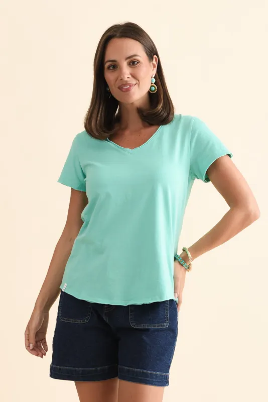 Maggie Blue Cotton Vee Tee made by Elm Lifestyle