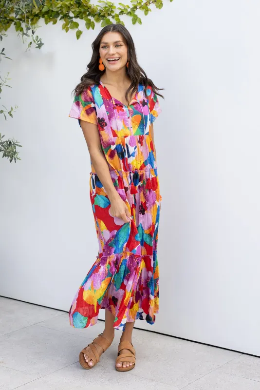 Nona Pink Bloom Crinkle Cotton Maxi Dress sold by Blue Bungalow