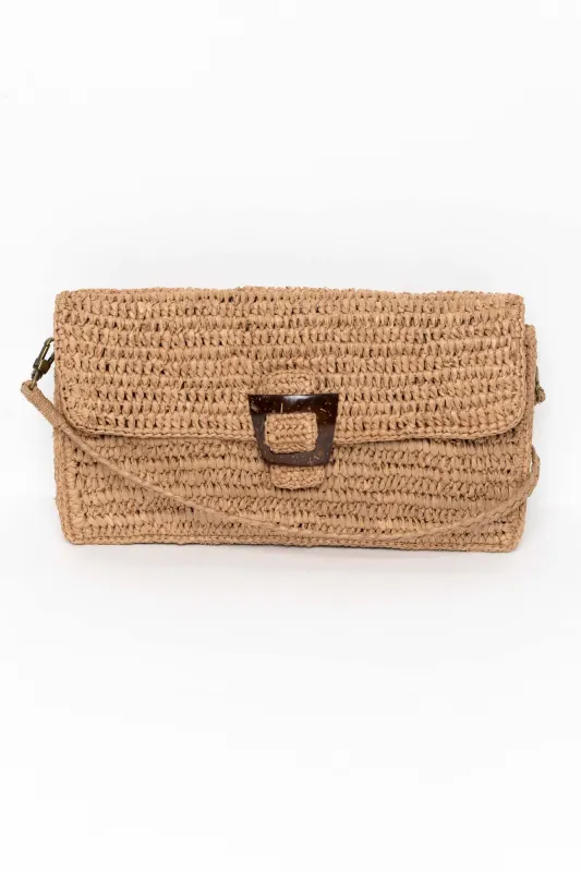 Ariva Tan Raffia Swing Bag sold by Blue Bungalow