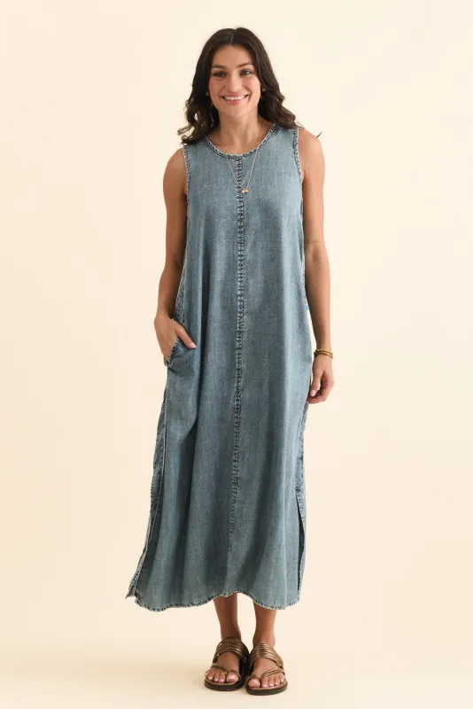 Dolly Blue Denim Midi Dress sold by Blue Bungalow