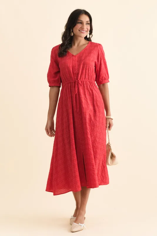 Weslyn Red Check Cotton Blend Dress sold by Blue Bungalow