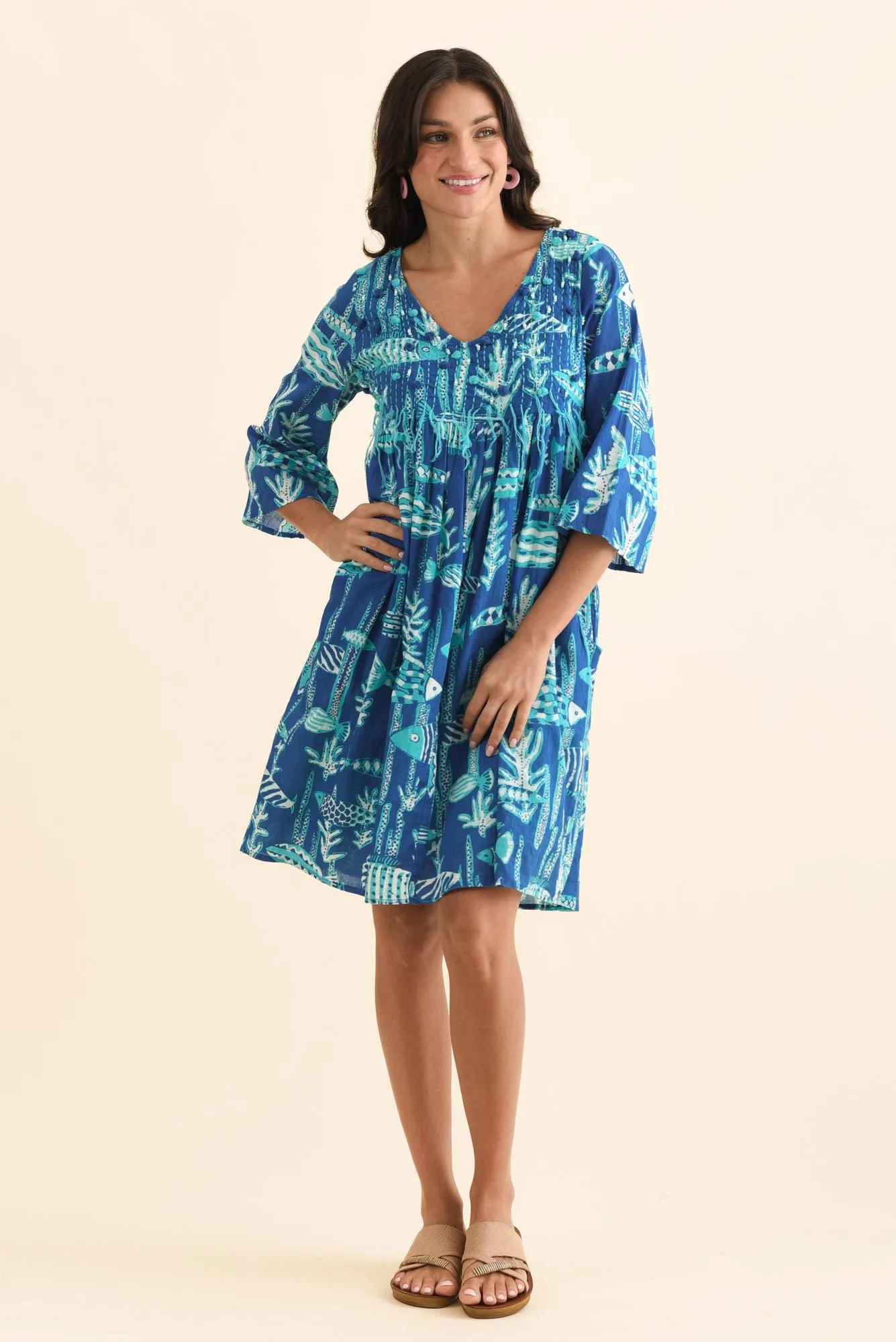 Ava Cobalt Sea Cotton Pocket Dress sold by Blue Bungalow product image thumbnail 2