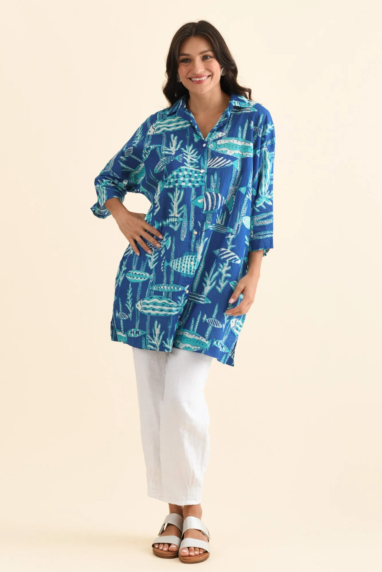 Carden Cobalt Sea Cotton Tunic sold by Blue Bungalow product image thumbnail 2