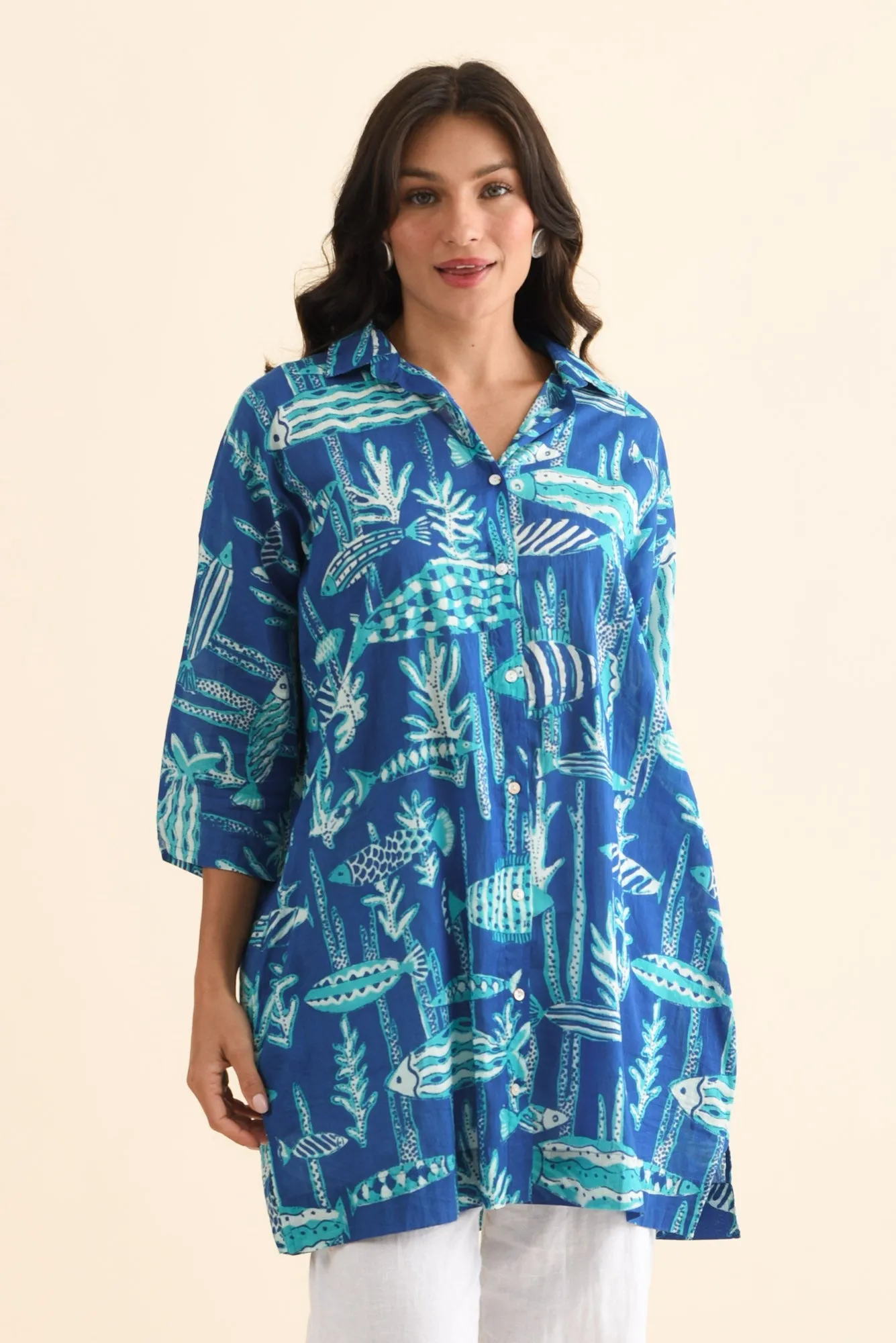 Carden Cobalt Sea Cotton Tunic sold by Blue Bungalow