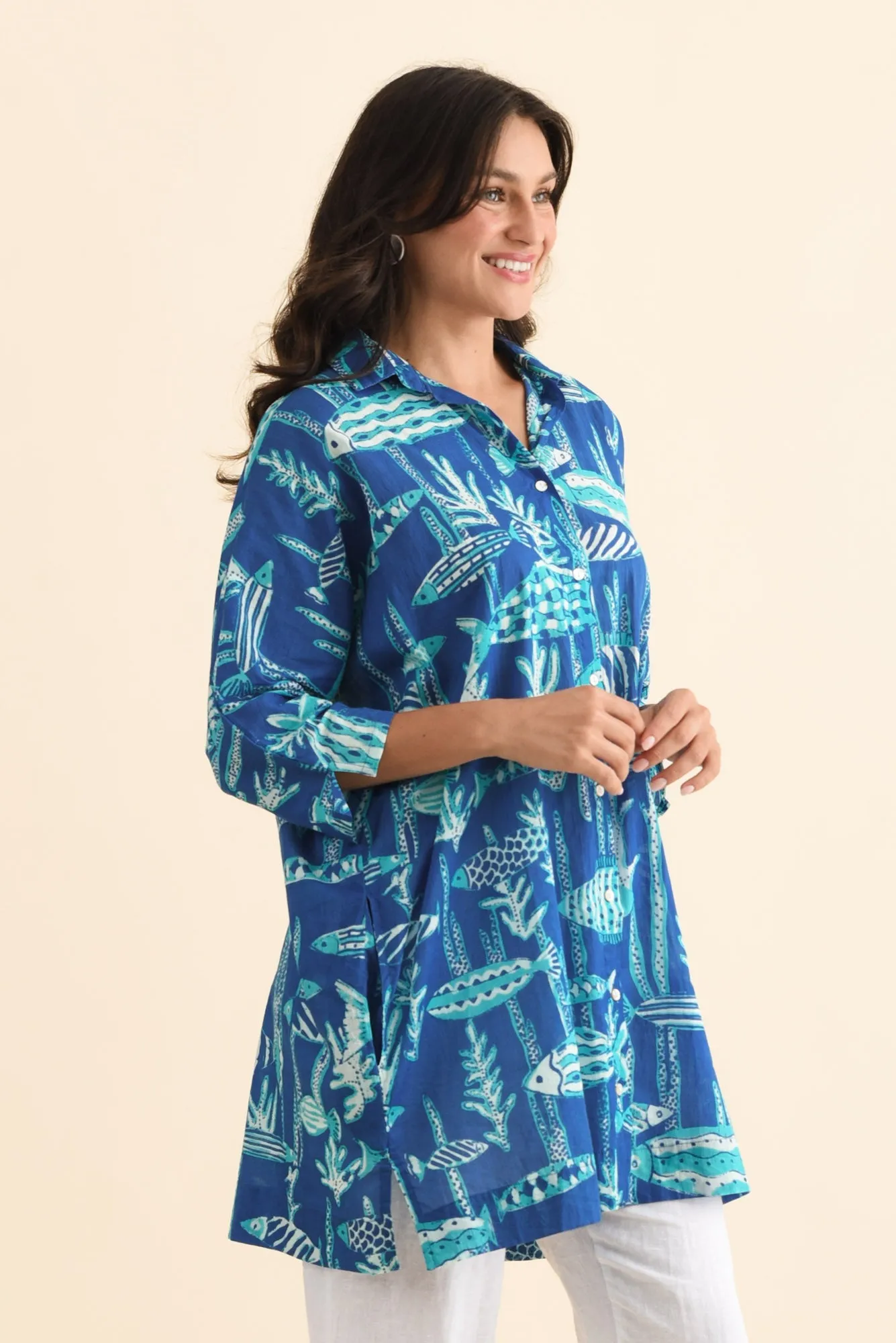 Carden Cobalt Sea Cotton Tunic sold by Blue Bungalow product image thumbnail 3