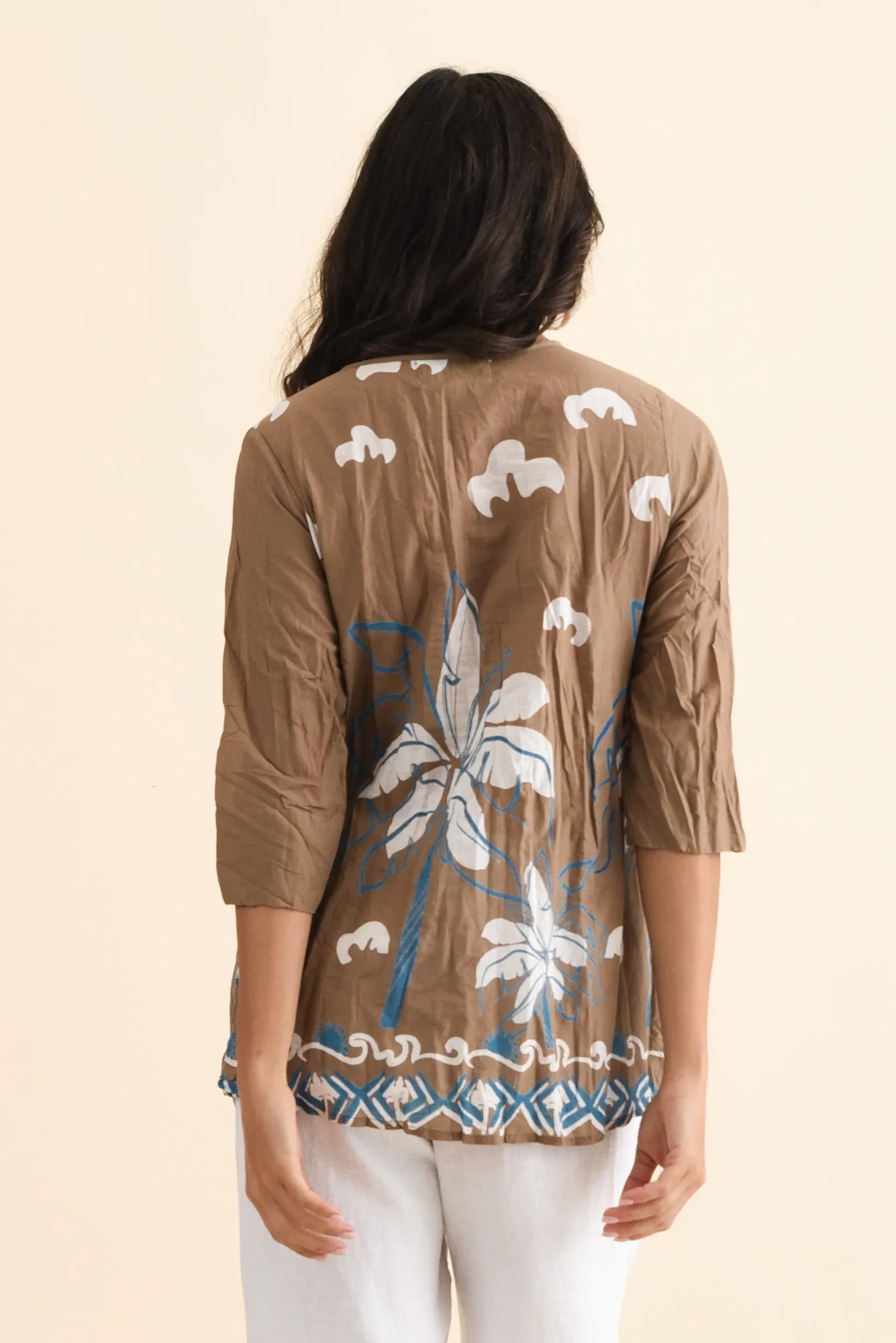 Fia Brown Tropical Sleeved Crinkle Cotton Top sold by Blue Bungalow product image thumbnail 4
