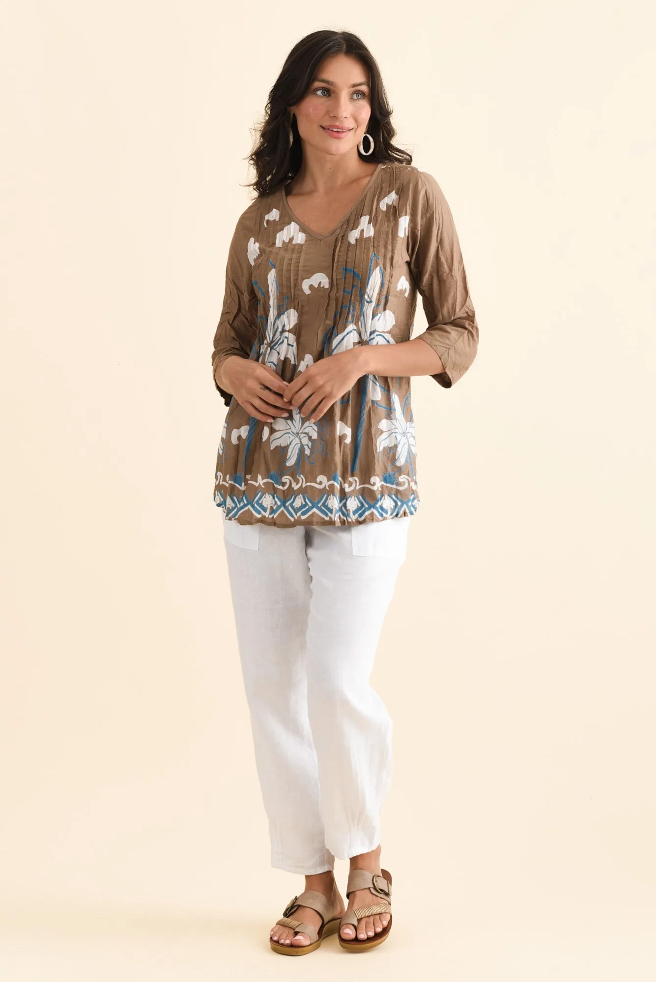 Fia Brown Tropical Sleeved Crinkle Cotton Top sold by Blue Bungalow product image thumbnail 2