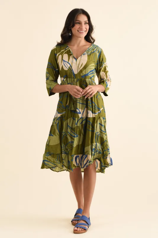 Milana Olive Tiger Lily Crinkle Cotton Dress sold by Blue Bungalow