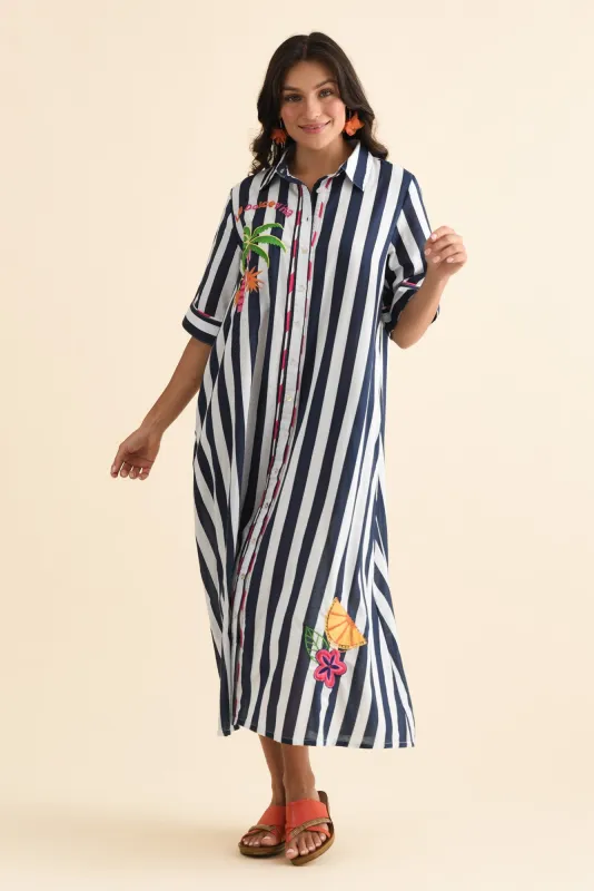 Franklin Navy Stripe Cotton Shirt Dress sold by Blue Bungalow