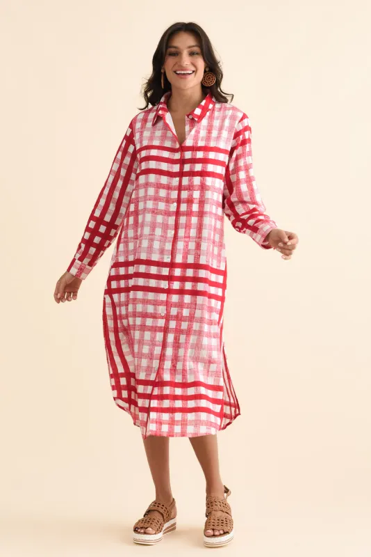 Macaria Red Check Cotton Shirt Dress sold by Blue Bungalow