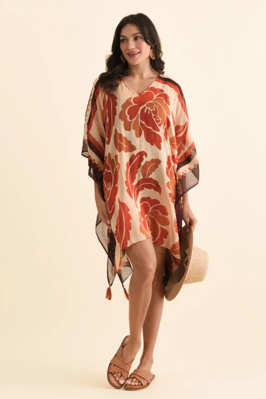 Stella Rust Leaf Cotton Kaftan sold by Blue Bungalow