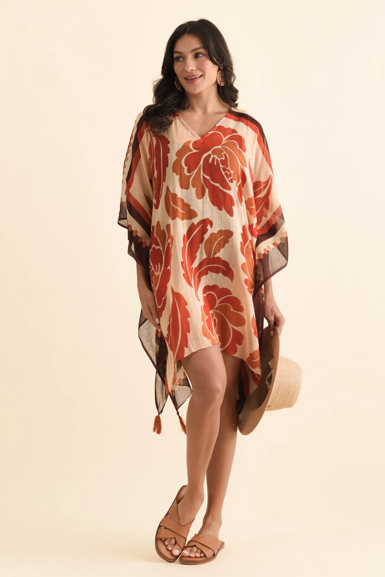 Stella Rust Leaf Cotton Kaftan sold by Blue Bungalow