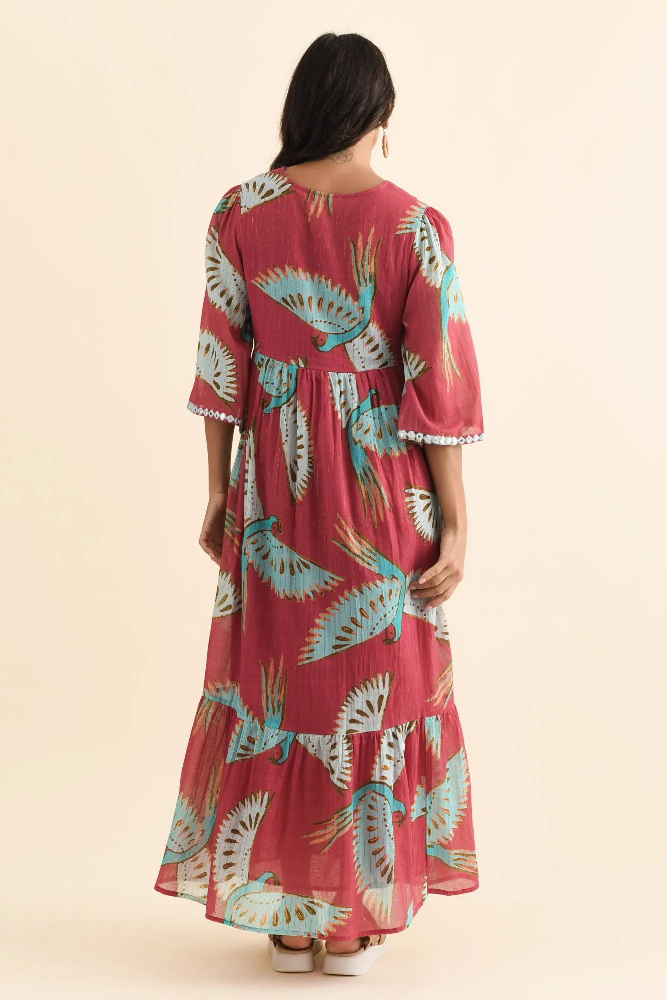 Lorrini Red Bird Cotton Tier Dress sold by Blue Bungalow product image thumbnail 4