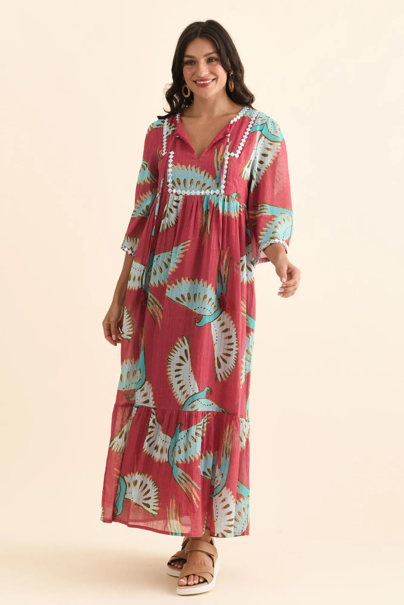 Lorrini Red Bird Cotton Tier Dress sold by Blue Bungalow product image thumbnail 2
