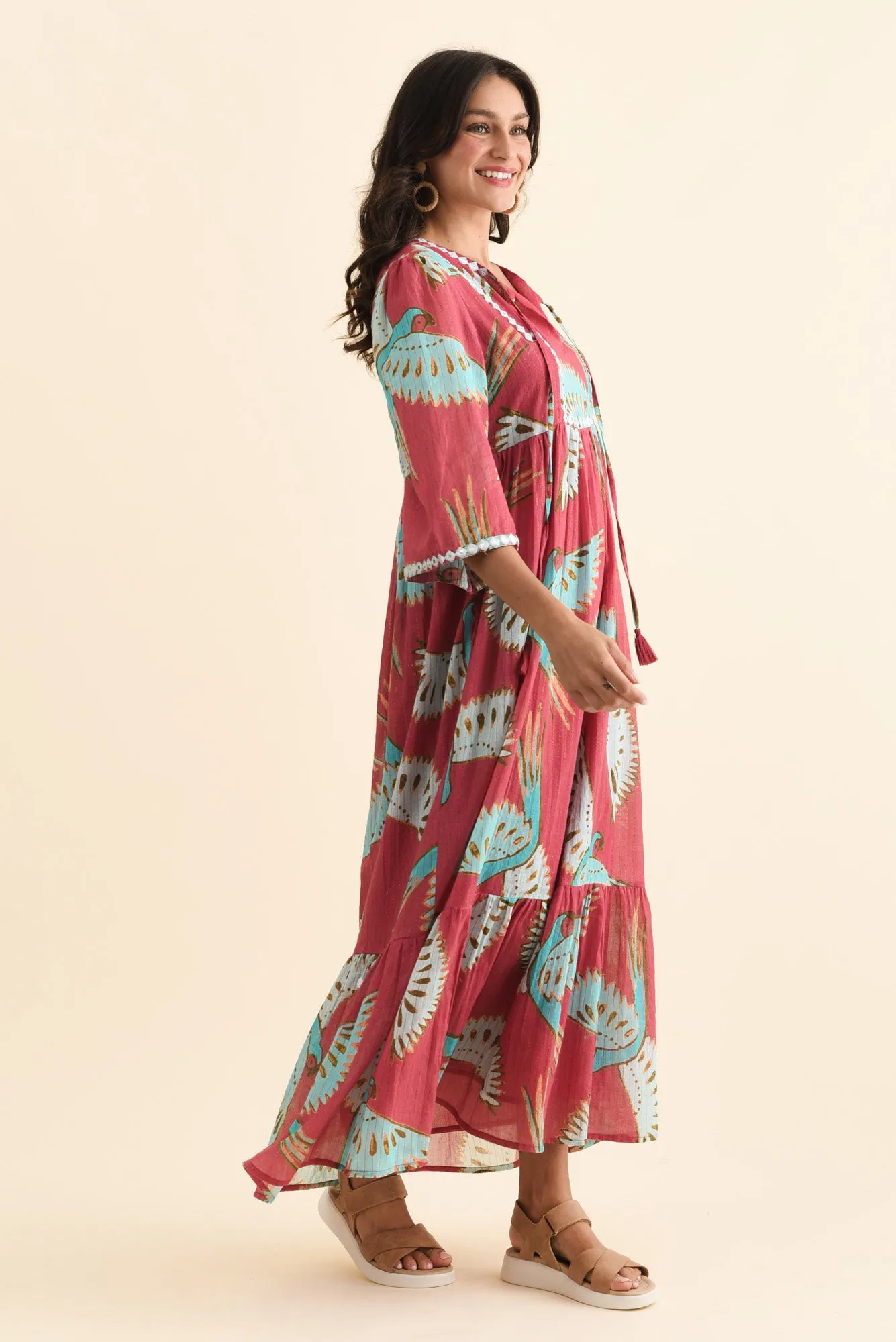 Lorrini Red Bird Cotton Tier Dress sold by Blue Bungalow product image thumbnail 3