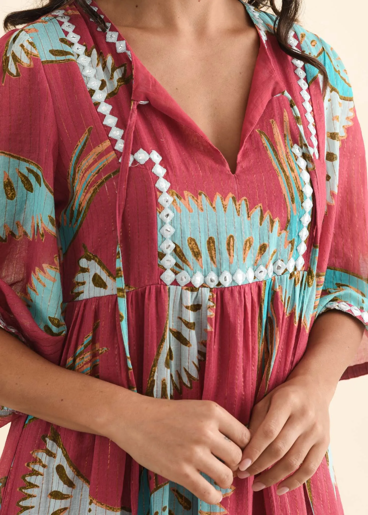 Lorrini Red Bird Cotton Tier Dress sold by Blue Bungalow product image thumbnail 5