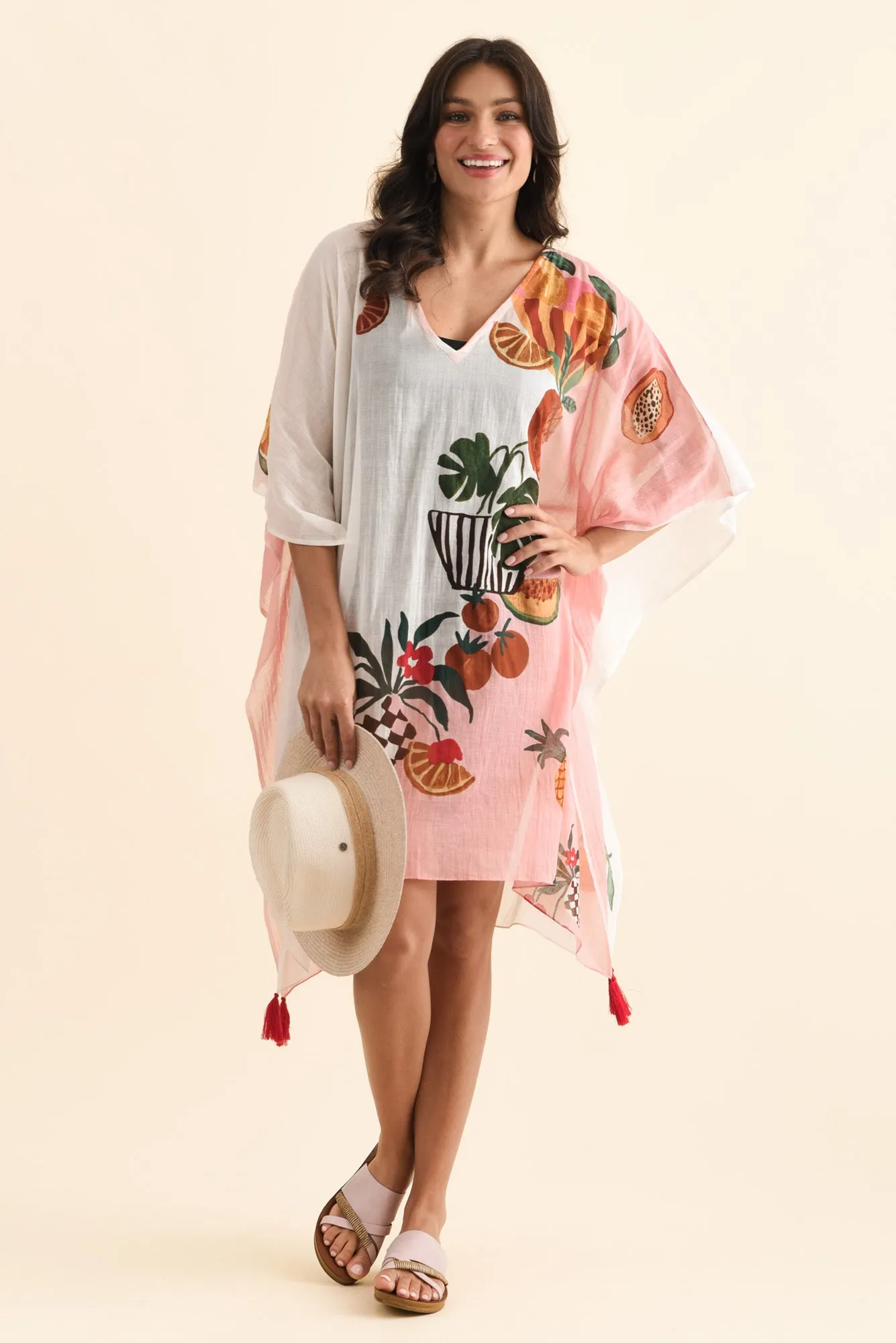 Stella Pink Fruity Cotton Kaftan sold by Blue Bungalow