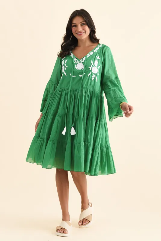Jamaica Green Cotton Embroidered Dress sold by Blue Bungalow