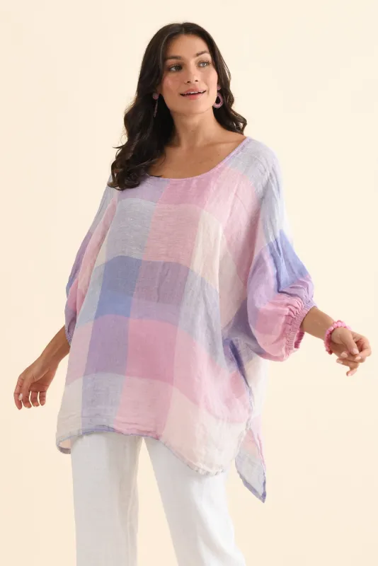 Nassau Pink Check Linen Top sold by Blue Bungalow