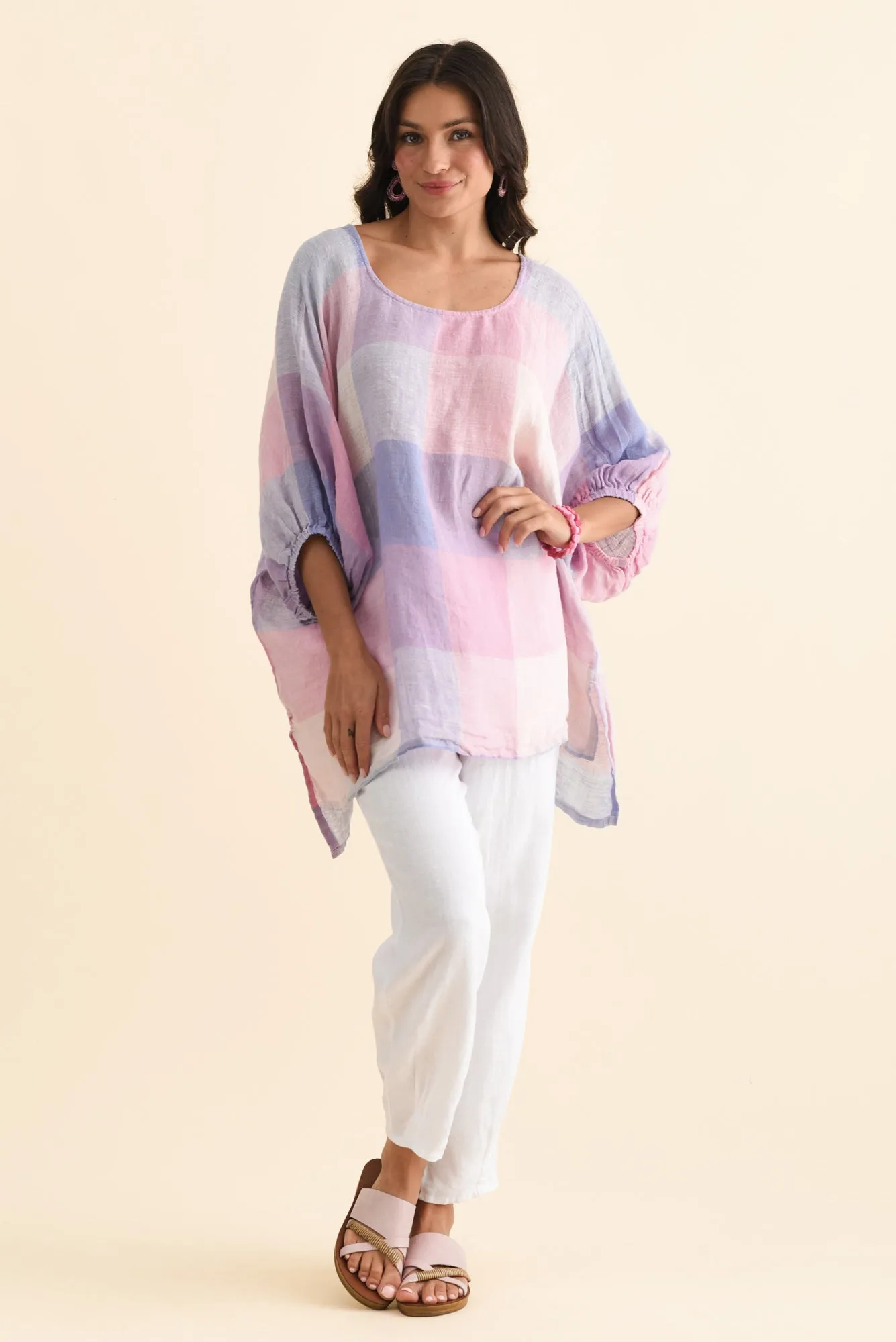 Nassau Pink Check Linen Top sold by Blue Bungalow product image thumbnail 2