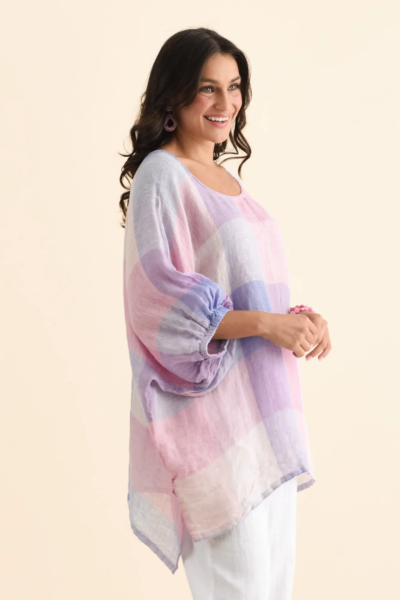 Nassau Pink Check Linen Top sold by Blue Bungalow product image thumbnail 3